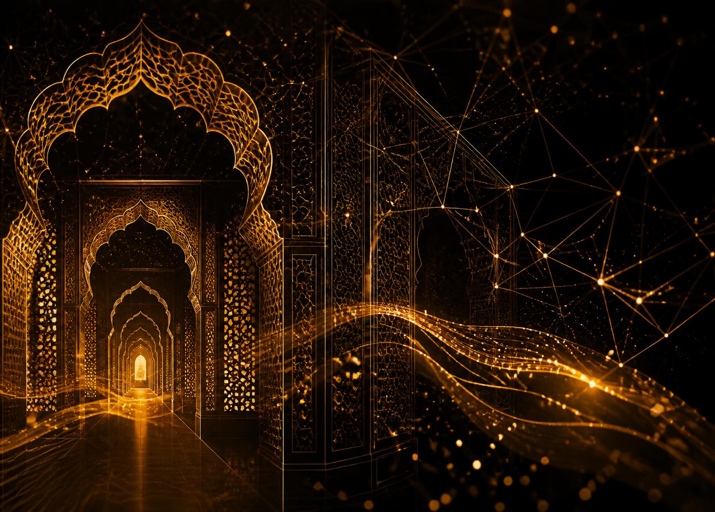 Abstract Jaipur architecture merged with a glowing digital network