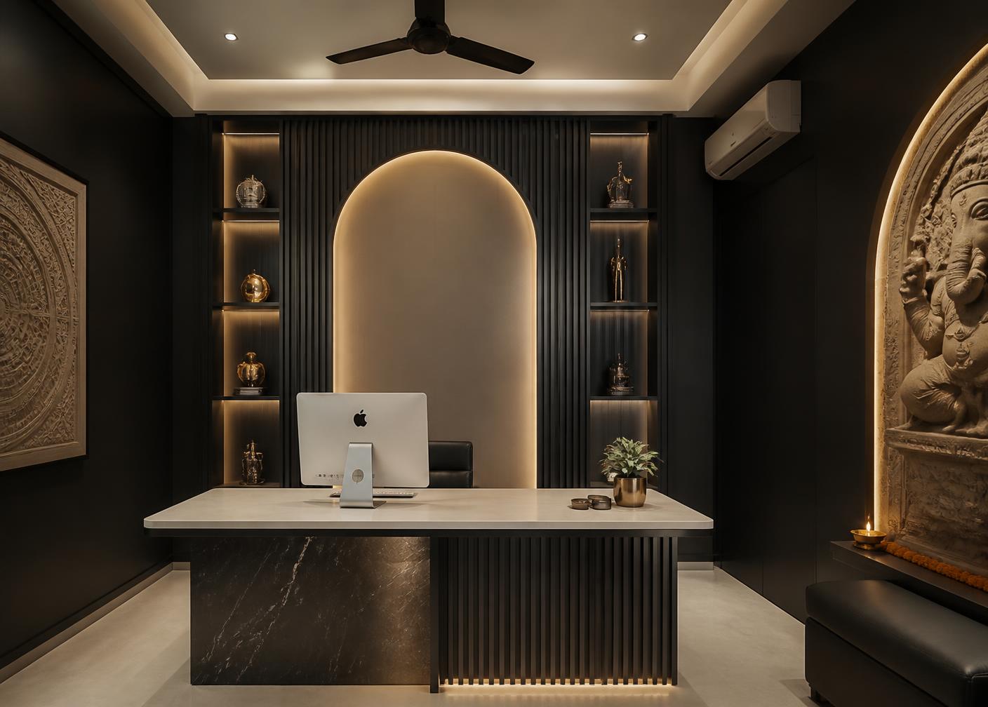 Premium digital service centre interior with warm lighting